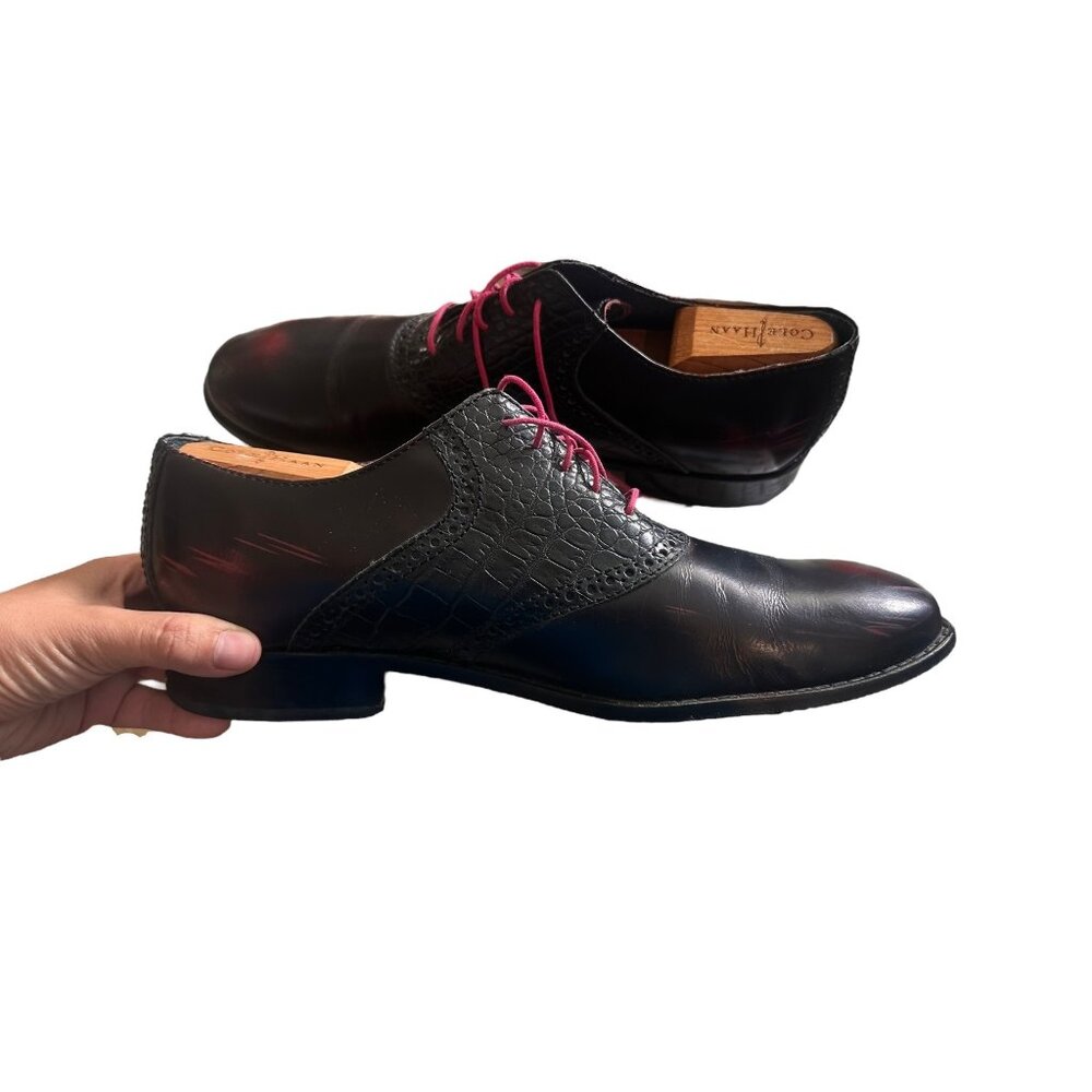 Cole Haan NikeAir Colton Saddle Oxford Shoes Men 11.5 Burgundy Crocodile Leather